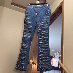 Stylish Blue Patterned Women's Jeans